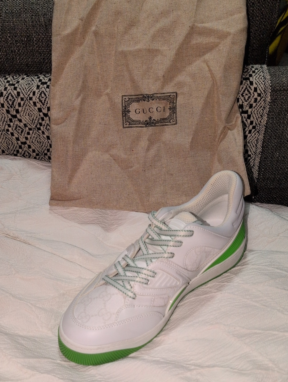 Gucci Basket Low Sneaker RIGHT SHOE ONLY White Green Demetra Men's 7